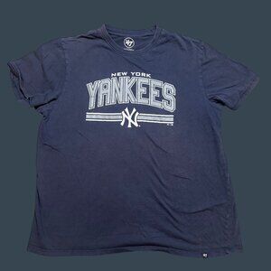 New York Yankees Navy Blue T-Shirt 47 Brand Logo Kids Large 100% Cotton Short Sl
